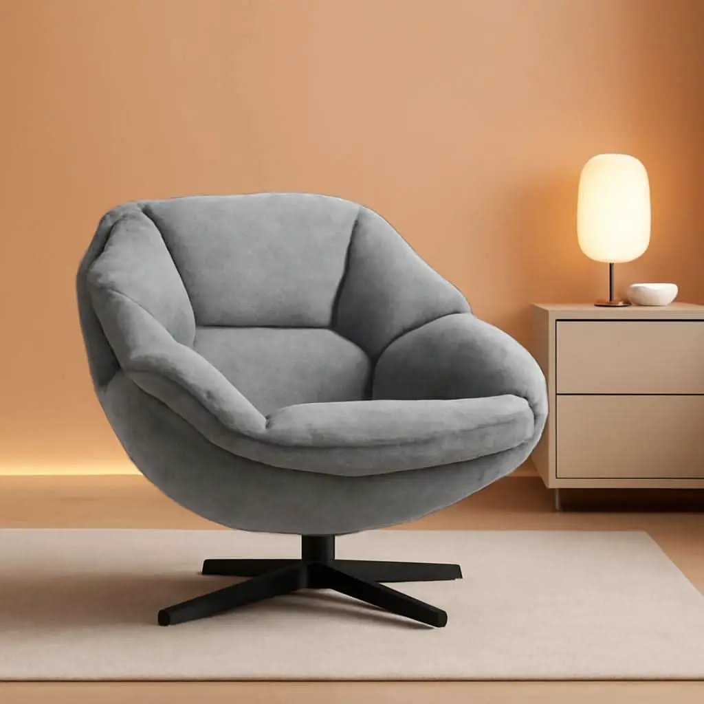 Gray Swivel Upholstered Accent Chair With Metal Legs from PriceLows™