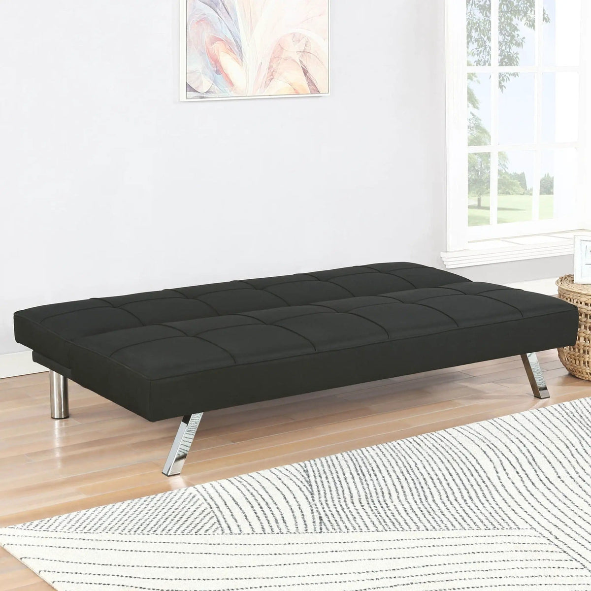 Joel Upholstered Tufted Convertible Sofa Bed | 68.25 x 33 x 29.25 in | Fabric & Metal | Black