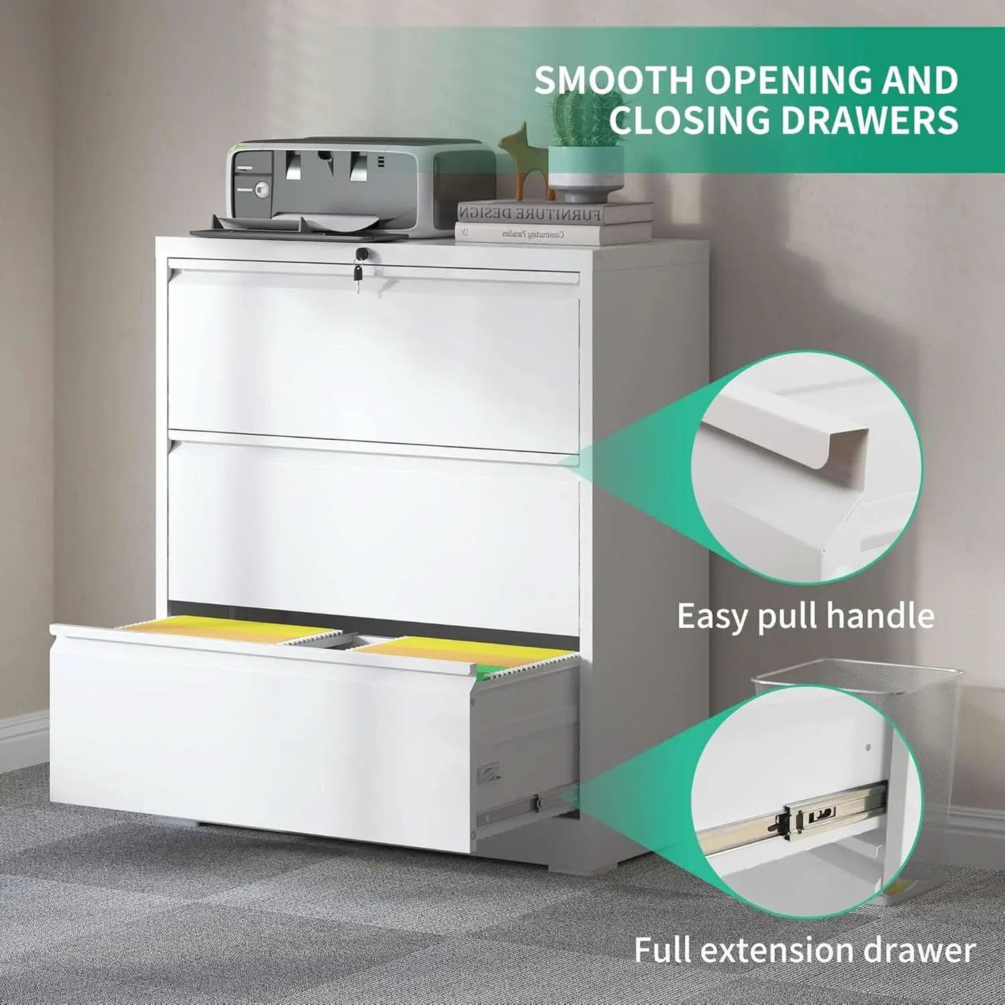 Lateral File Cabinet With 3 Drawers Metal Home Office from PriceLows™