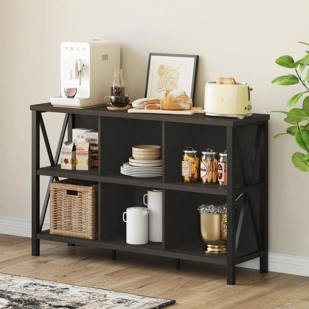 6 Cube Storage Organizer Bookcase Walnut Brown Living Room from PriceLows™