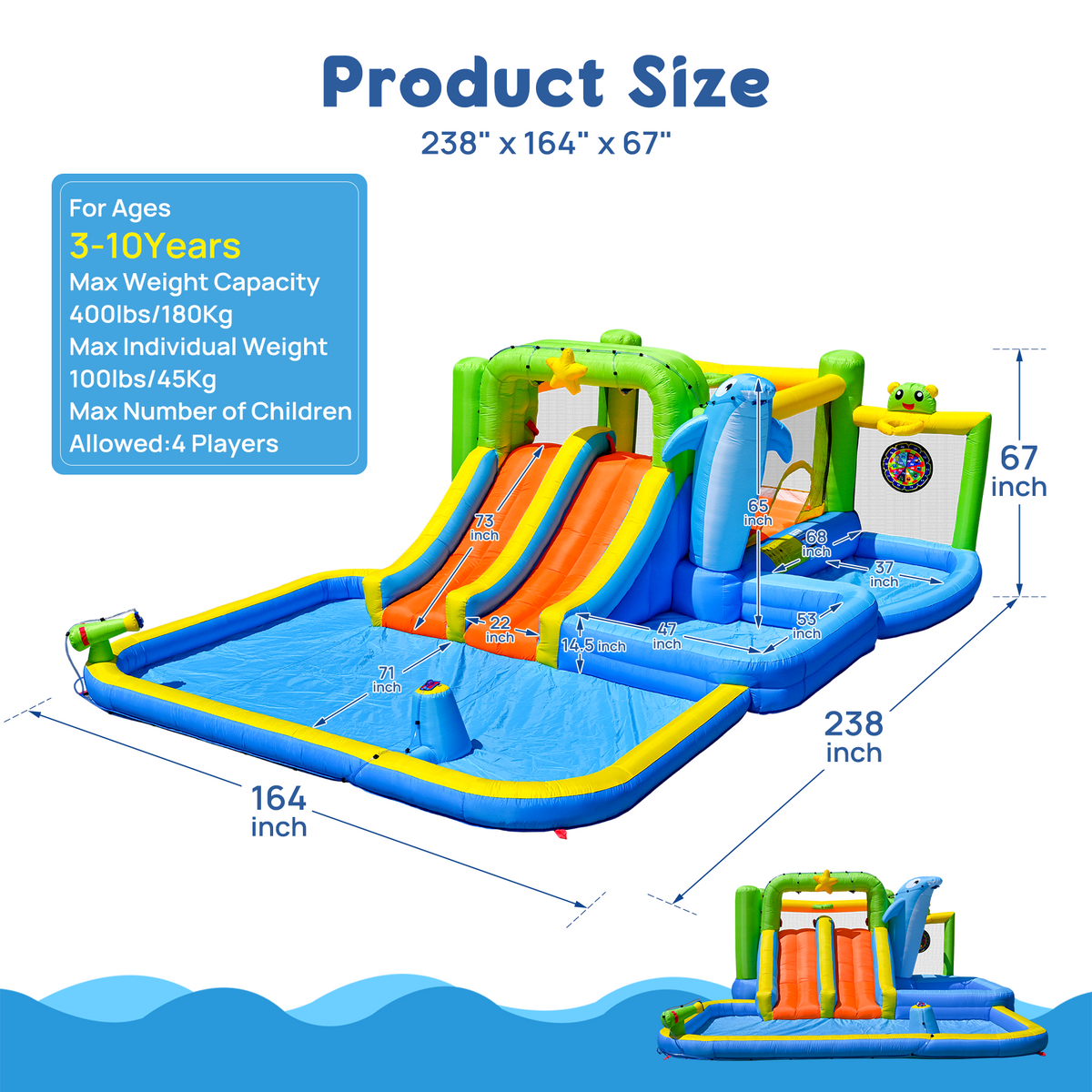 9-In-1 Inflatable Bounce House | Pool Sprinkler And Water Gun | Continuous Inflation System | Water Park Play Center