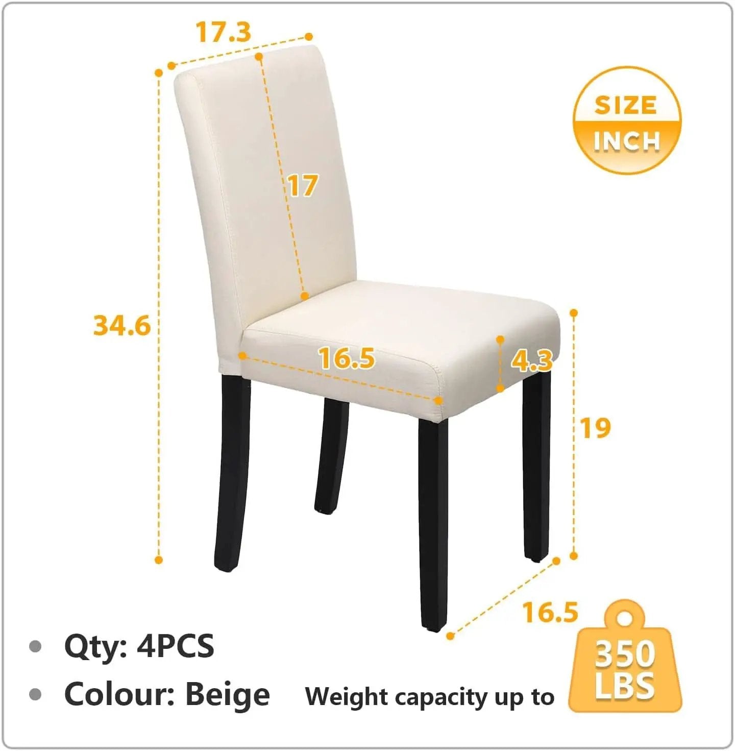Beige Upholstered Dining Chairs Set Of 4 Modern Fabric from PriceLows™