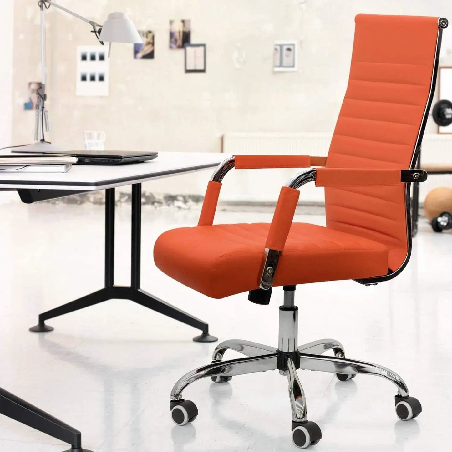 Orange Ribbed Leather Office Desk Chair Adjustable Height from PriceLows™