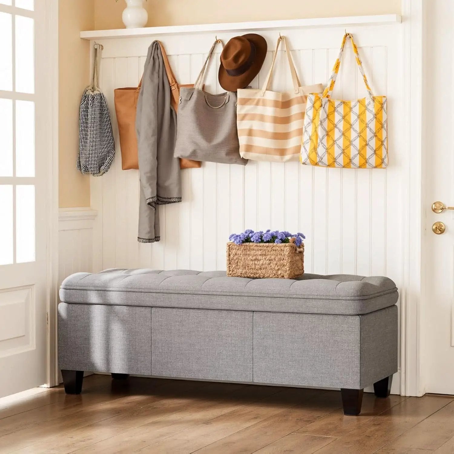 Forty Seven Inch Storage Ottoman Bench Linen Gray Fabric from PriceLows™