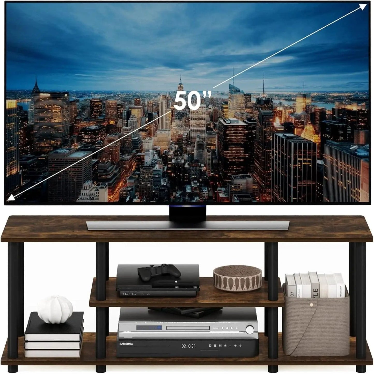 Three-Tier TV Stand Up To 50-Inch TV Tool-Free Assembly from PriceLows™