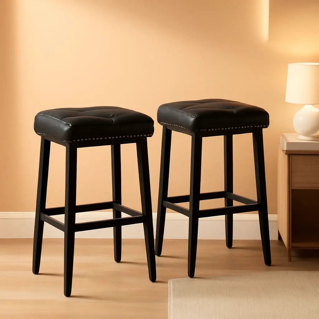25 Inch Counter Height Bar Stools Set Of 2 In Black With PU Upholstered Saddle Seats For Comfort from PriceLows™