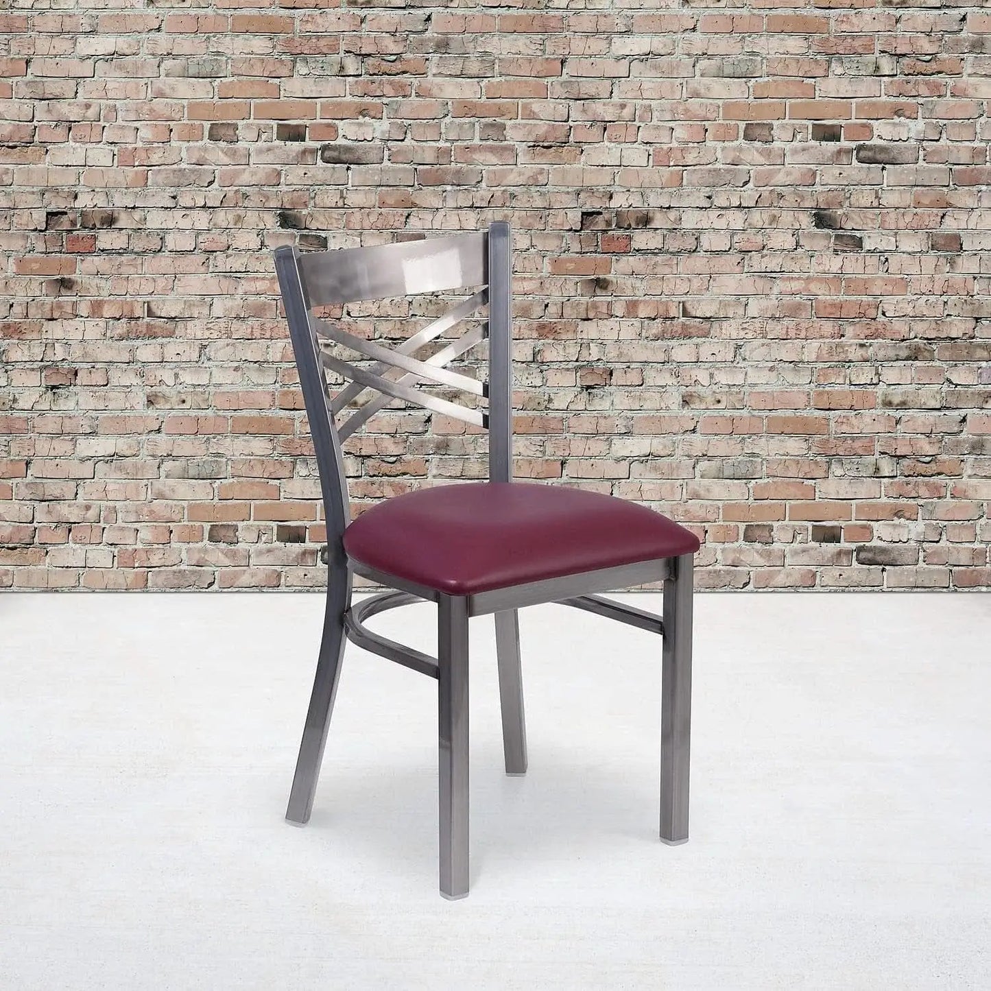 Two Pack Hercules Burgundy Vinyl X Back Metal Dining Chairs For Restaurant Bar And Home Use from PriceLows™