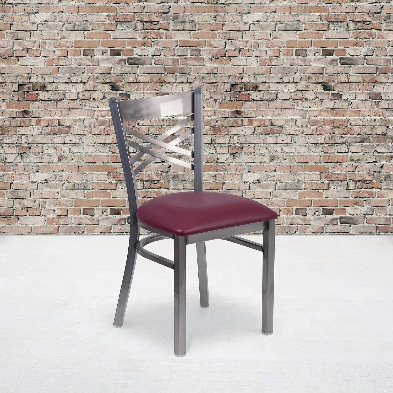 Two Pack Hercules Burgundy Vinyl X Back Metal Dining Chairs For Restaurant Bar And Home Use from PriceLows™