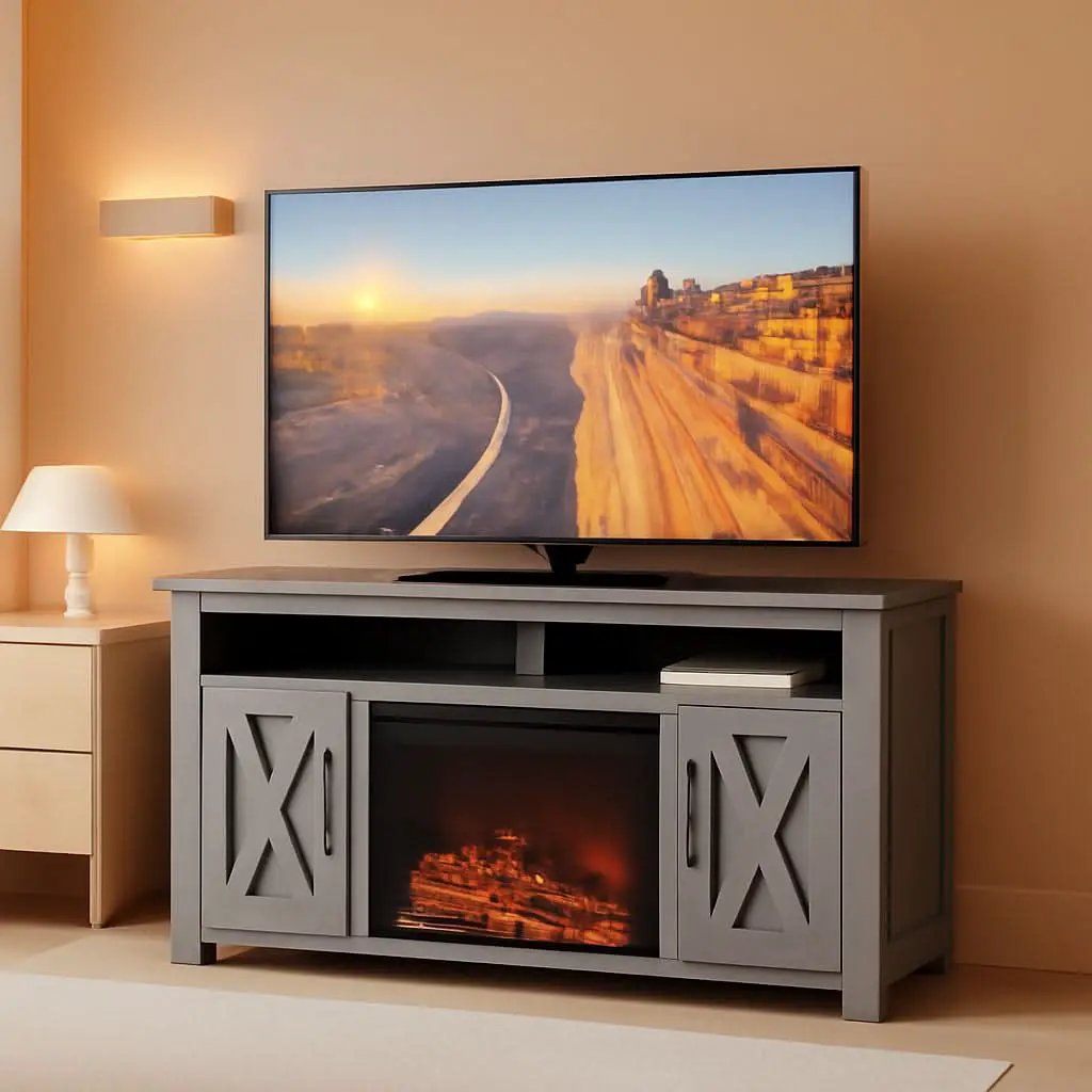 48 Inch Grey Wash TV Stand With Electric Fireplace from PriceLows™