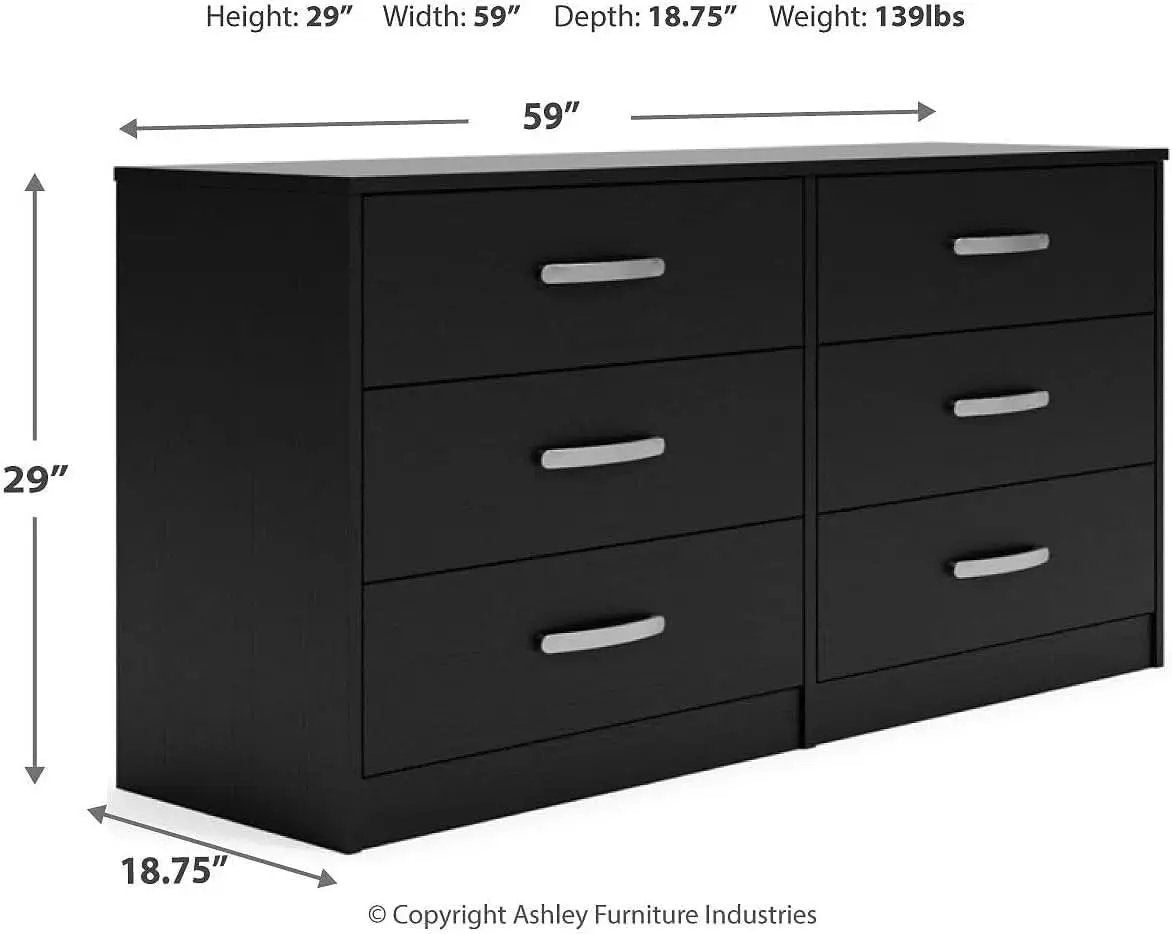 Black Contemporary Six Drawer Dresser Ball Bearing Slides from PriceLows™