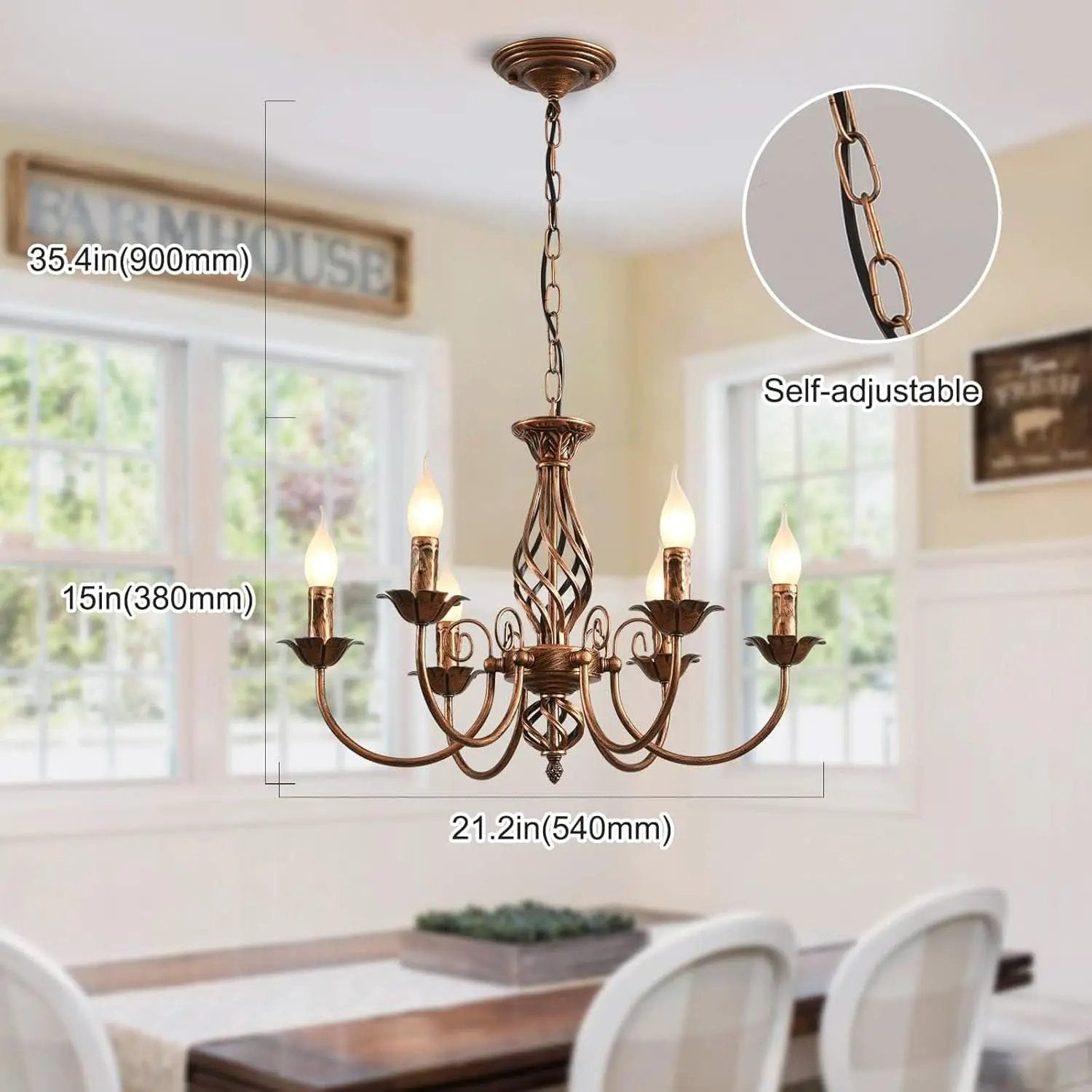 Bronze Rustic Farmhouse Chandelier Six Light Pendant from PriceLows™