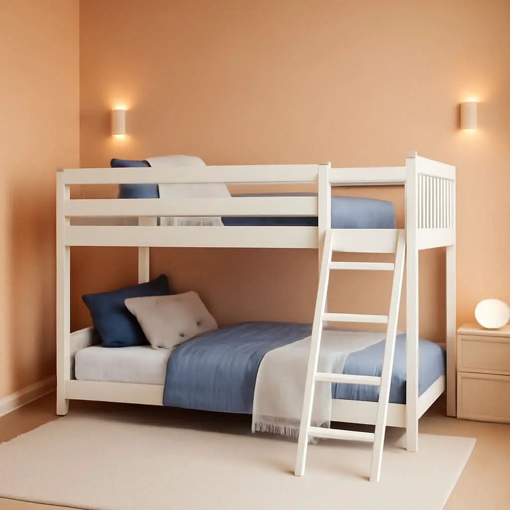 White Twin Low Bunk Bed Solid Wood Frame For Kids Safe from PriceLows™