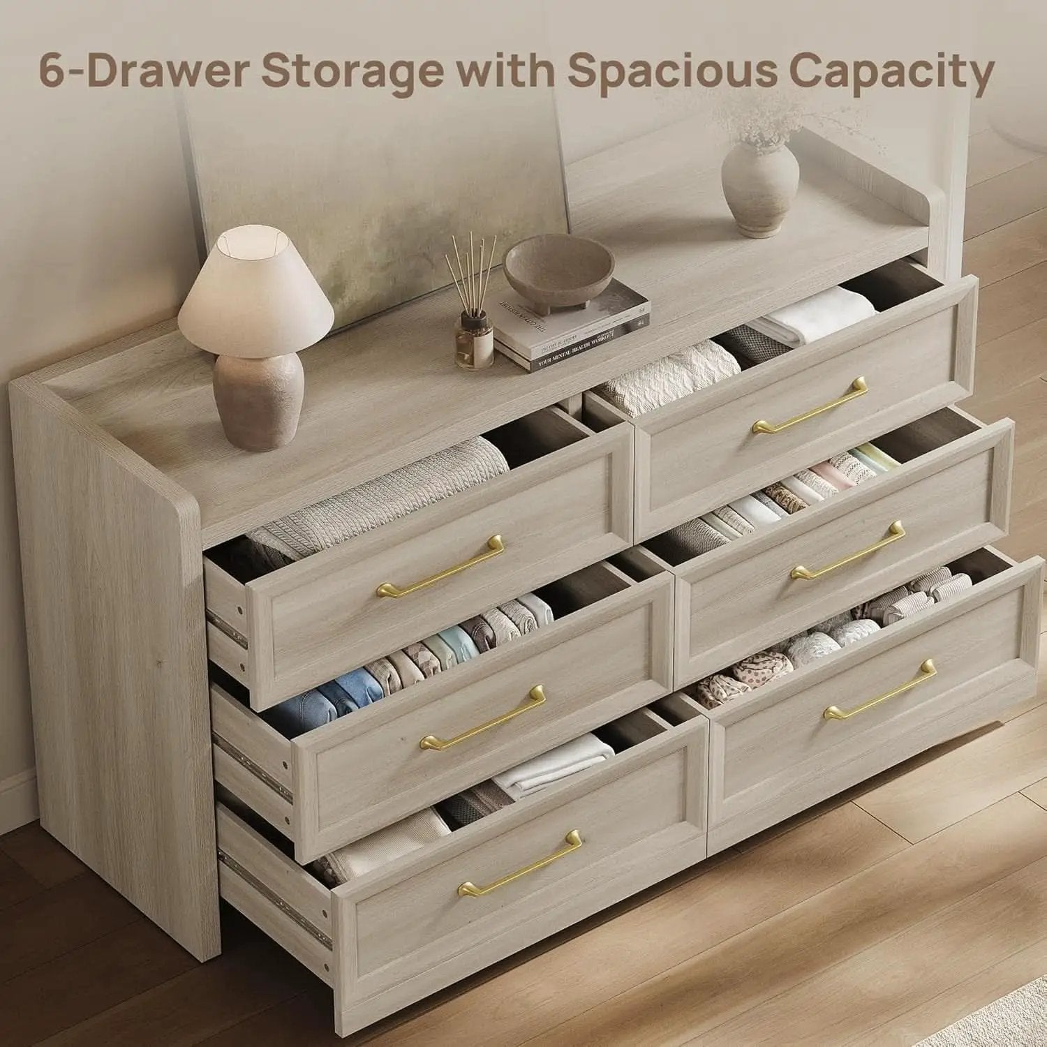 56InchExtraWideGreyOakDresser With LargeStorage Drawers from PriceLows™