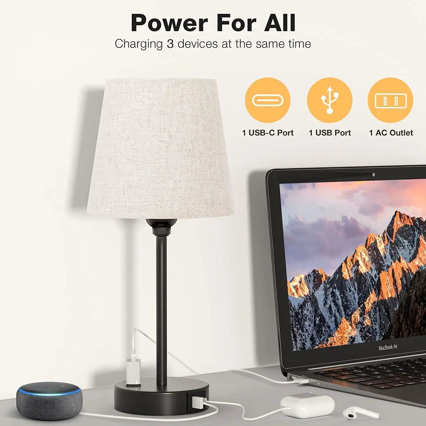 Set of 2 Mini Bedside Lamps With USB C And AC Outlets from PriceLows™