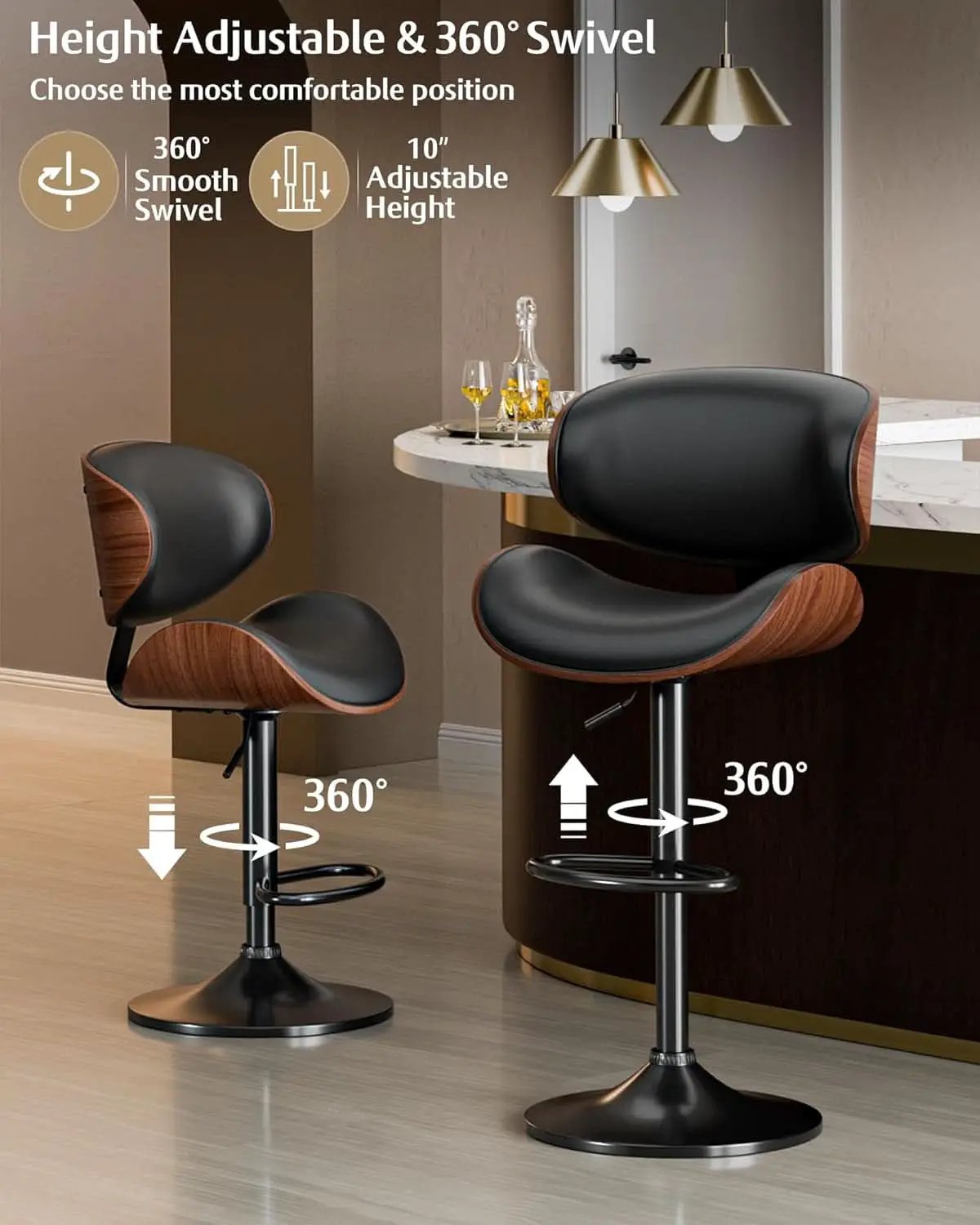 Set Of 2 Adjustable Swivel Bar Stools For Kitchen Island Black from PriceLows™