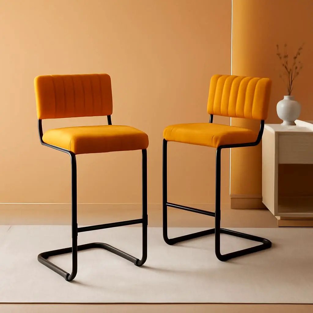 Velvet Bar Height Stools Orange Cantilever Set of 2 from PriceLows™
