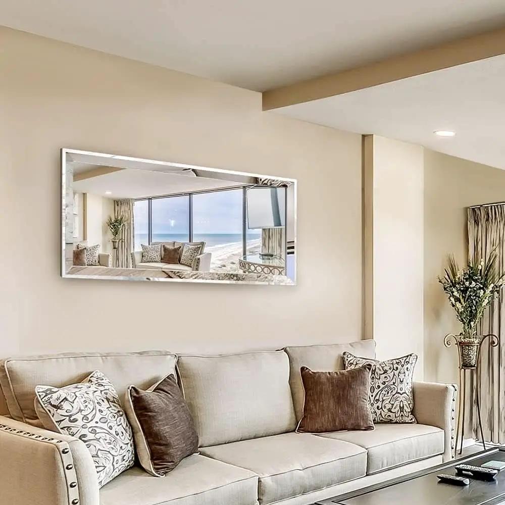22 Inch By 47 Inch Large Wall Mirror With Angled Beveled Edge And Stainless Steel Frame from PriceLows™