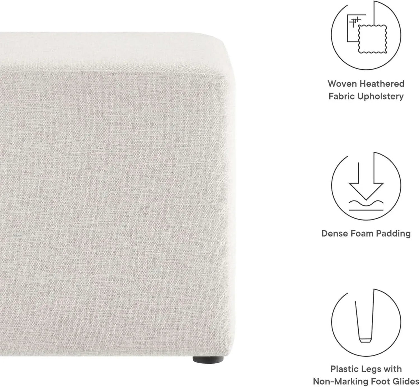 Callum 17 Inch Ivory Square Hand crafted Textured Woven Ottoman from PriceLows™