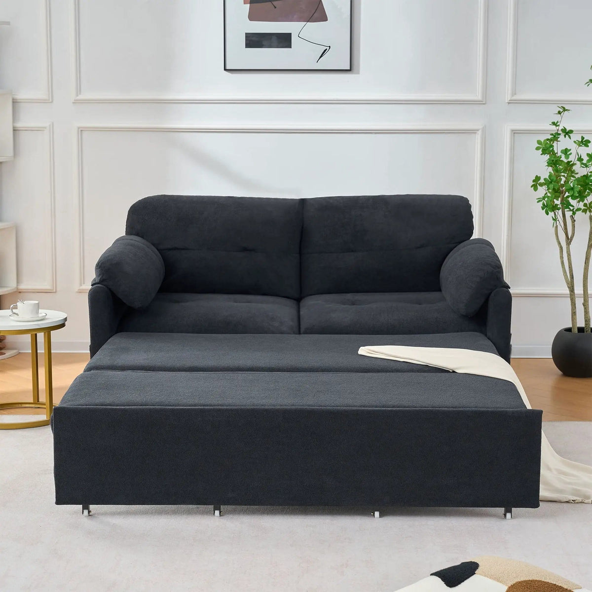 Convertible Pull Out Sofa Bed Queen Size, 3 In 1 With Side Storage | Sleeper Sofa | Fabric & Steel | Bedroom