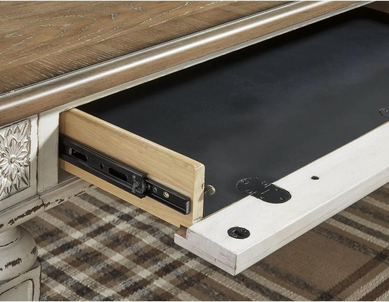 Realyn Farmhouse 60 Inch Home Office Desk With USB Charging Chipped White from PriceLows™
