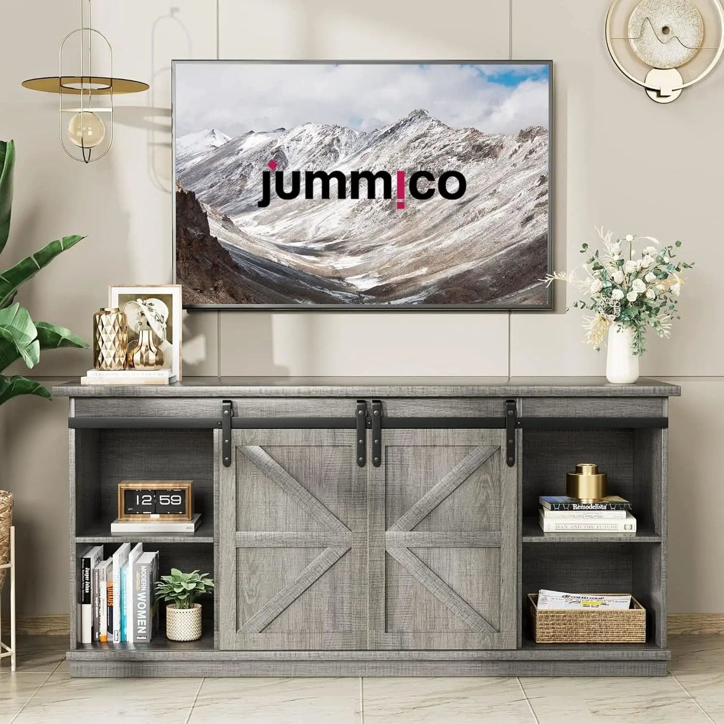 65 Inch TV Stand With Sliding Barn Doors Media Console from PriceLows™
