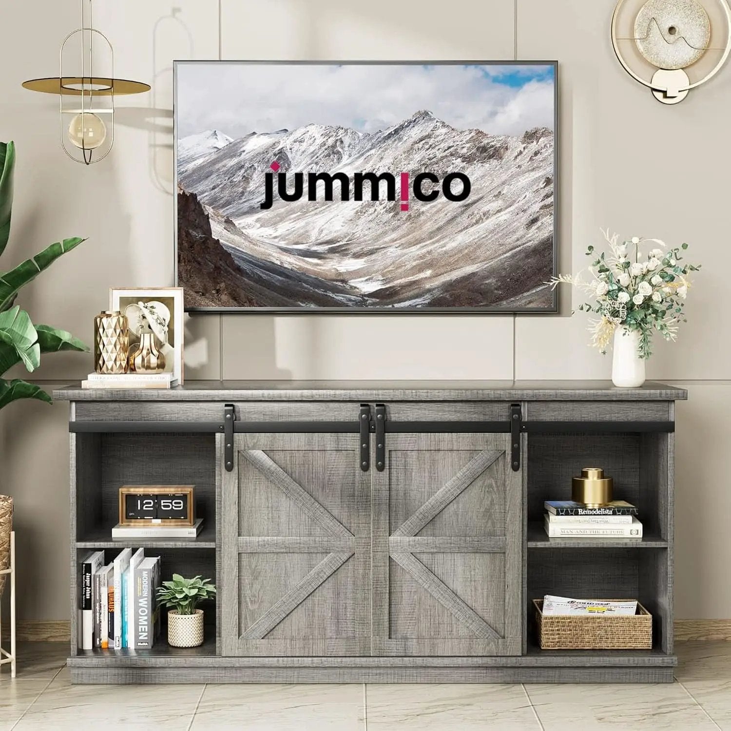 65 Inch TV Stand With Sliding Barn Doors Media Console from PriceLows™