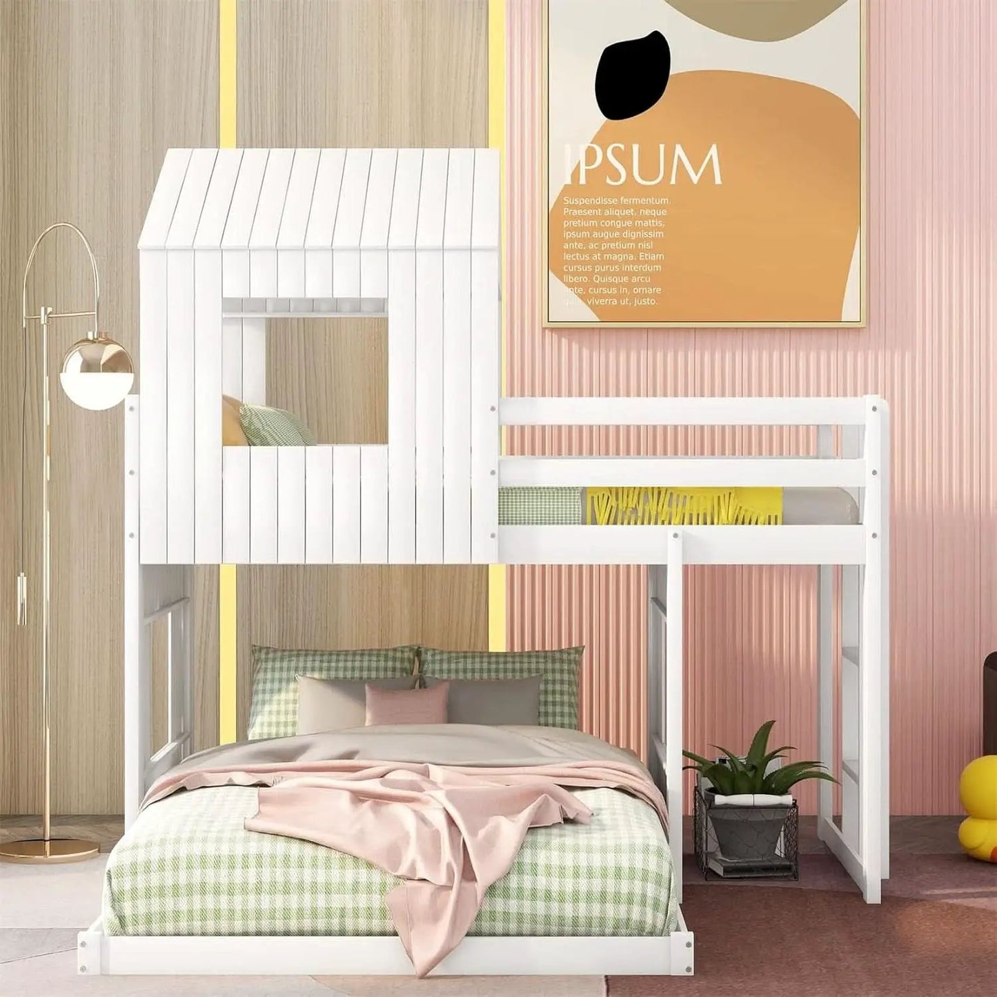 White Twin Over Full Low Profile Playhouse Bunk Bed from PriceLows™