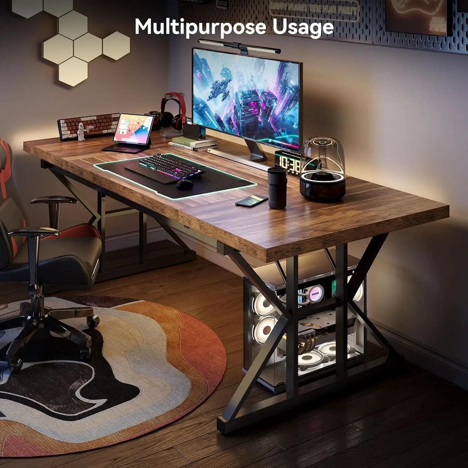 70.8 Inch Modern Executive Desk Brown Black Wood Office from PriceLows™