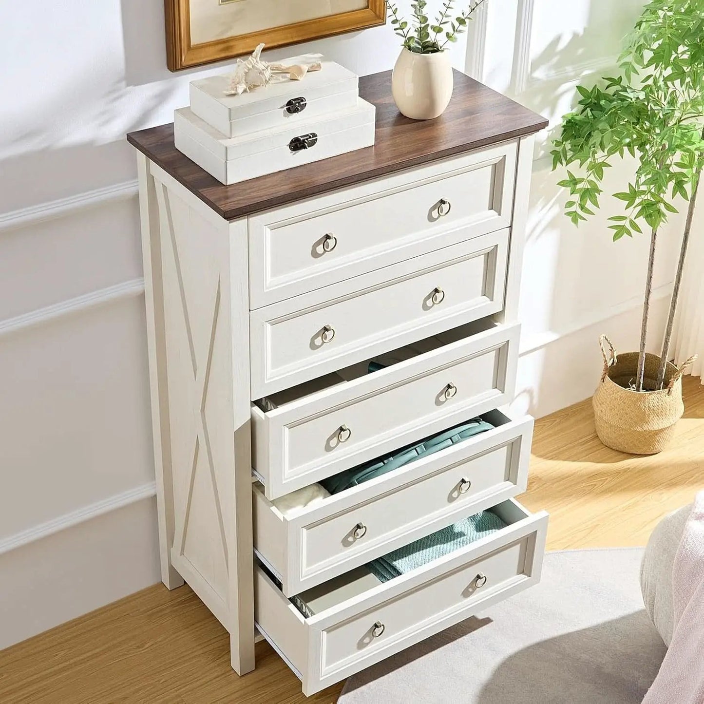 Antique White Forty EightInch Tall Farmhouse Dresser from PriceLows™