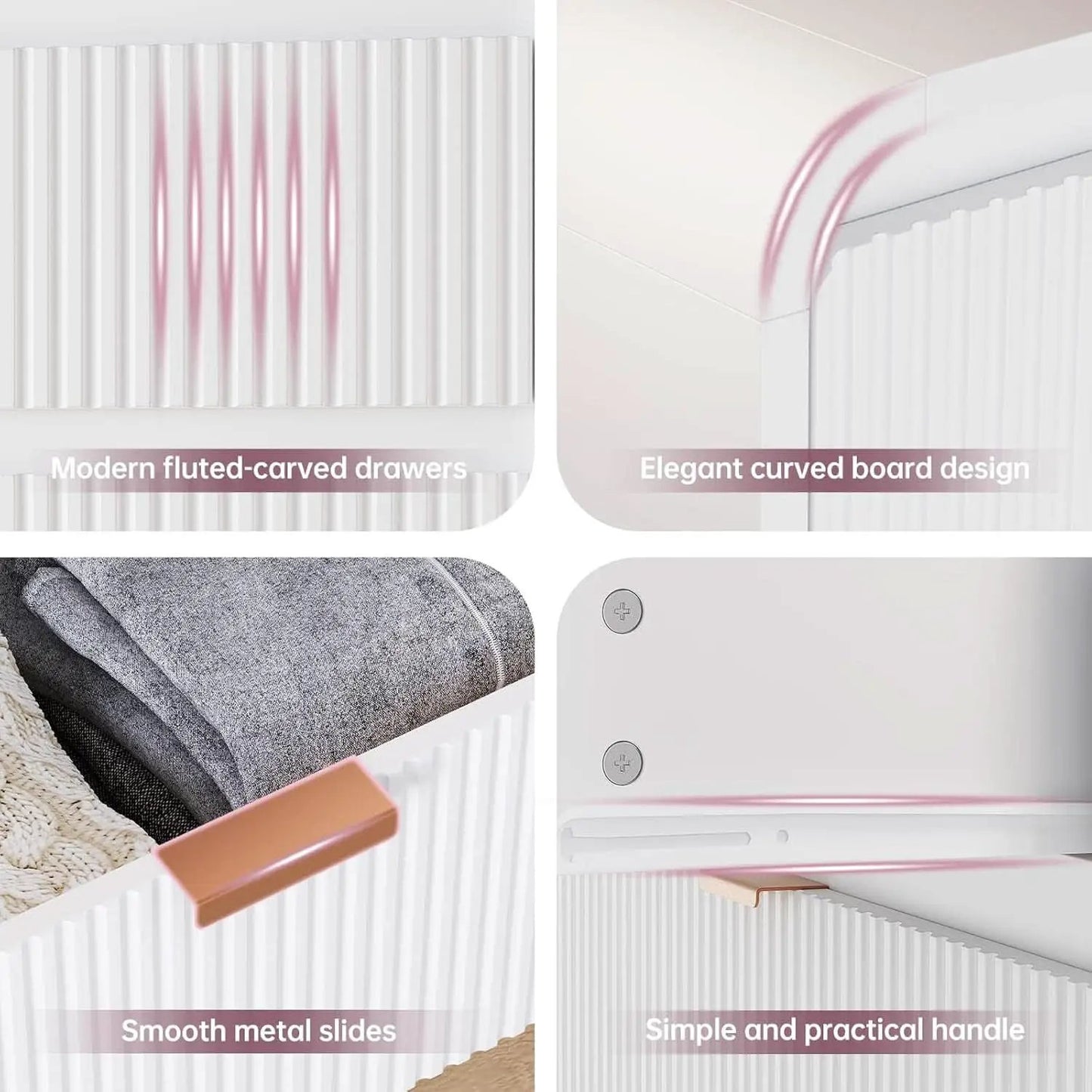 Fluted 6 Drawer Dresser 54 Inch White Solid Wood Storage from PriceLows™