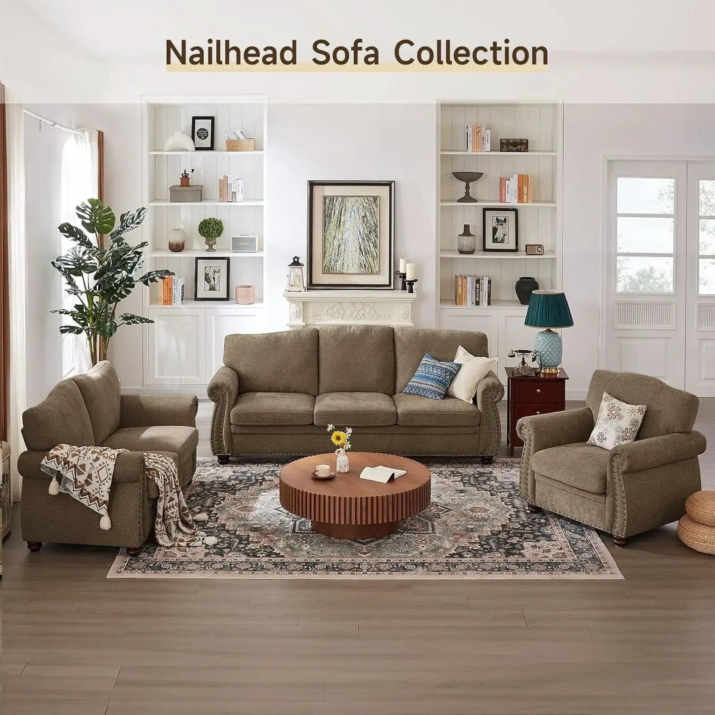 Brown Nailhead Trim Armchair For Living Room Decor from PriceLows™