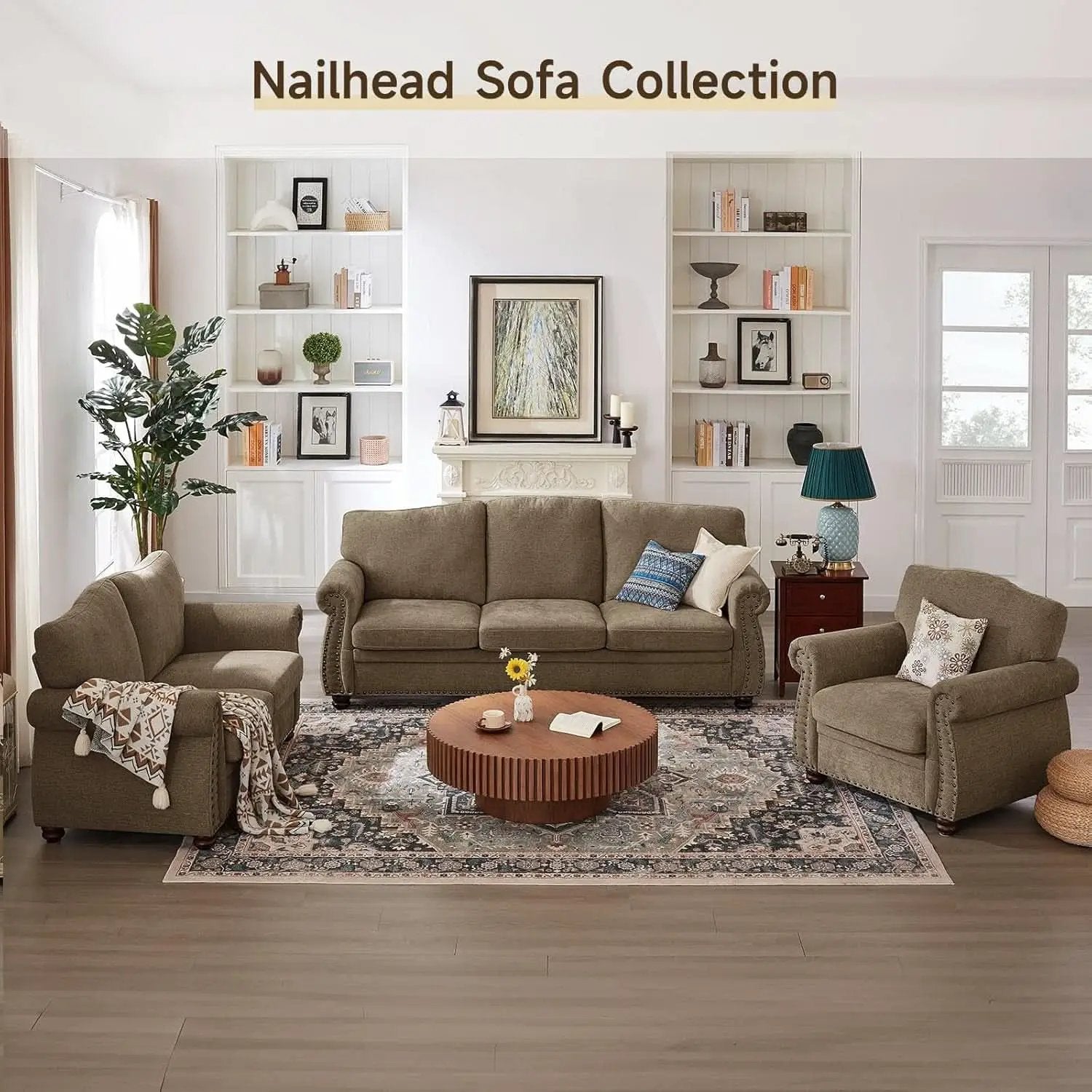 Brown Nailhead Trim Armchair For Living Room Decor from PriceLows™