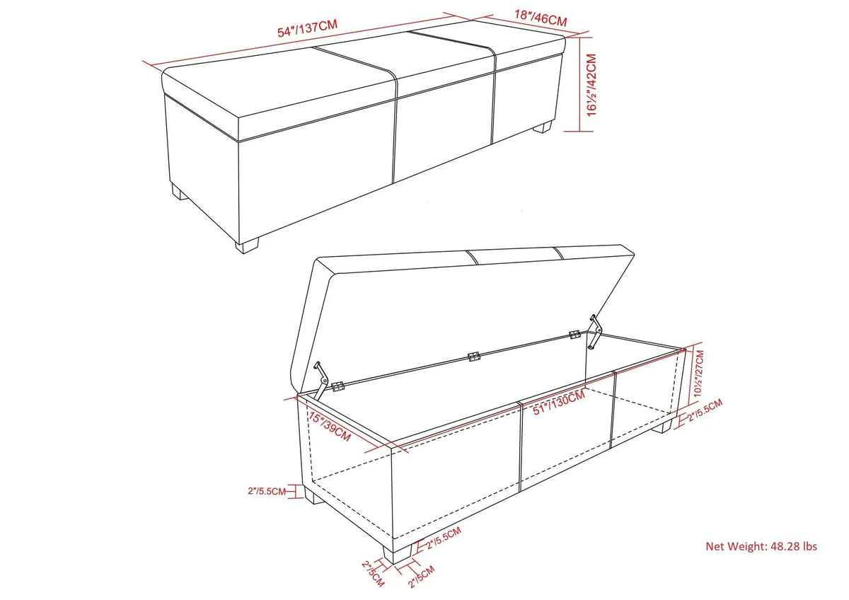 Storage Ottoman Bench | Solid Wood Frame | High Density Foam
