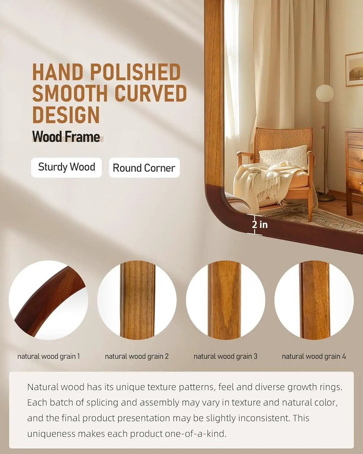 Arched Mirror 24x36 Walnut Brown Wood Frame Wall Mounted from PriceLows™