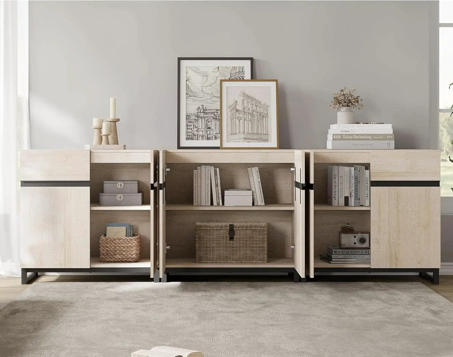 Light Oak TV Stand For 110 Inch TVs With Adjustable Shelves from PriceLows™
