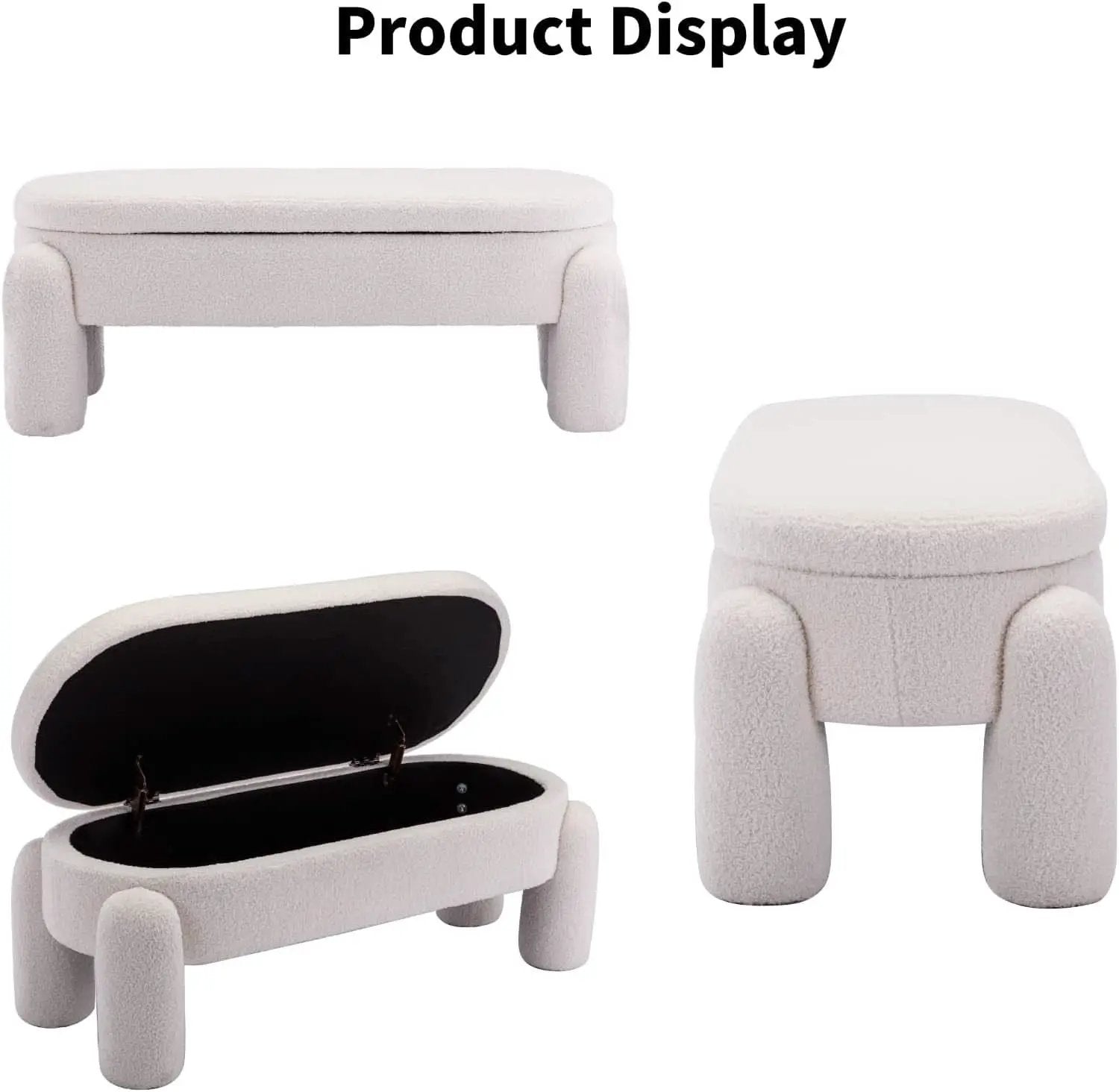 44.7-Inch White Boucle Upholstered Storage Ottoman Bench from PriceLows™