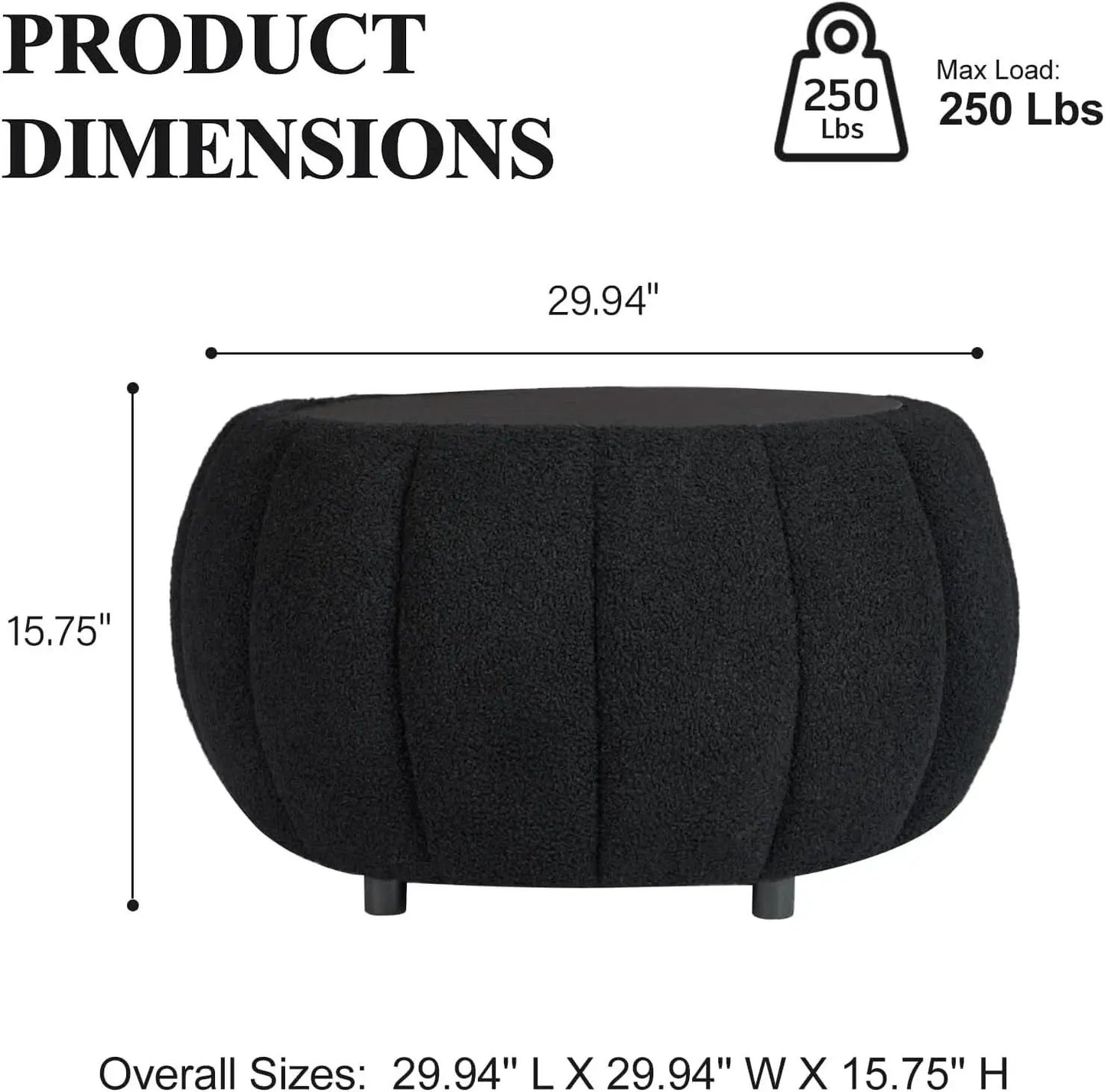 30 Inch Round Profile Teddy Fabric Hidden Storage Ottoman from PriceLows™