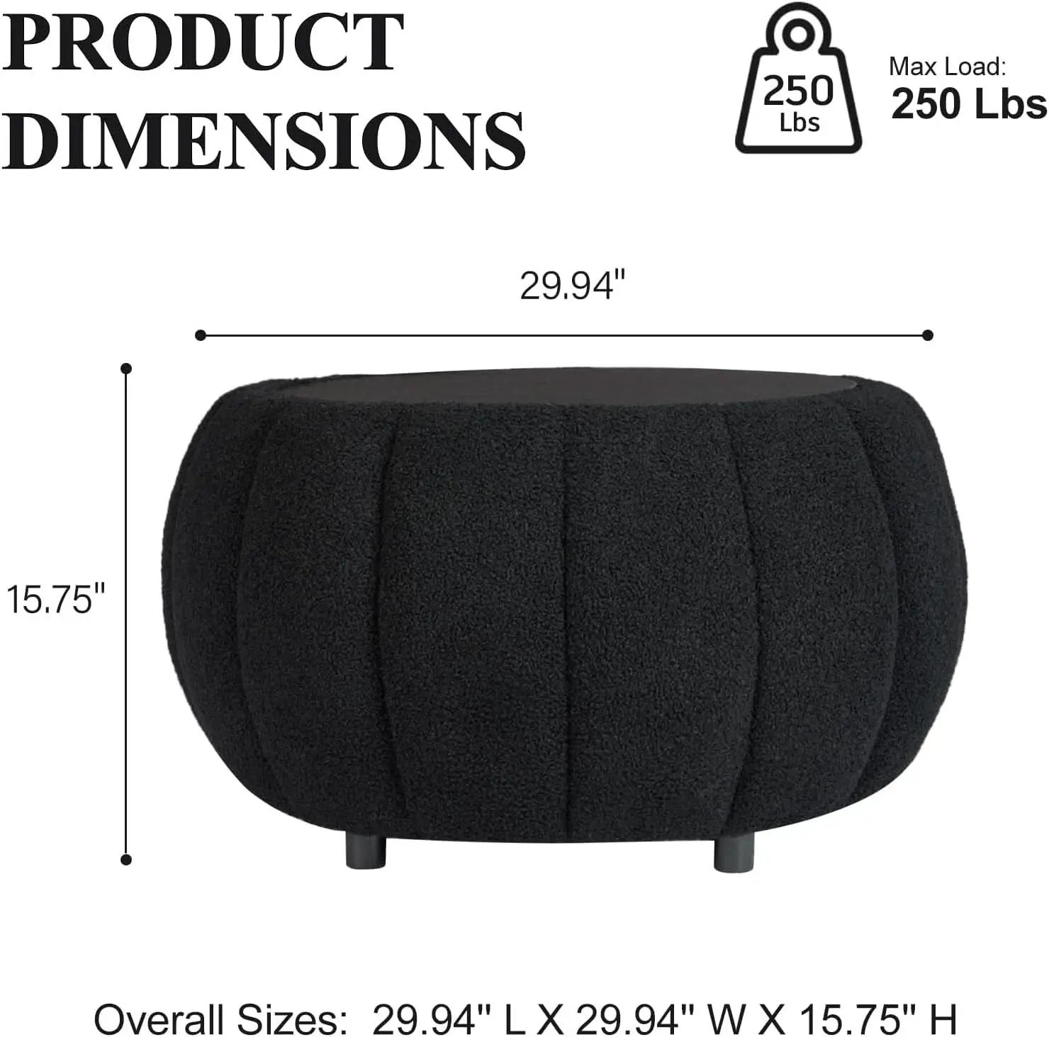 30 Inch Round Profile Teddy Fabric Hidden Storage Ottoman from PriceLows™