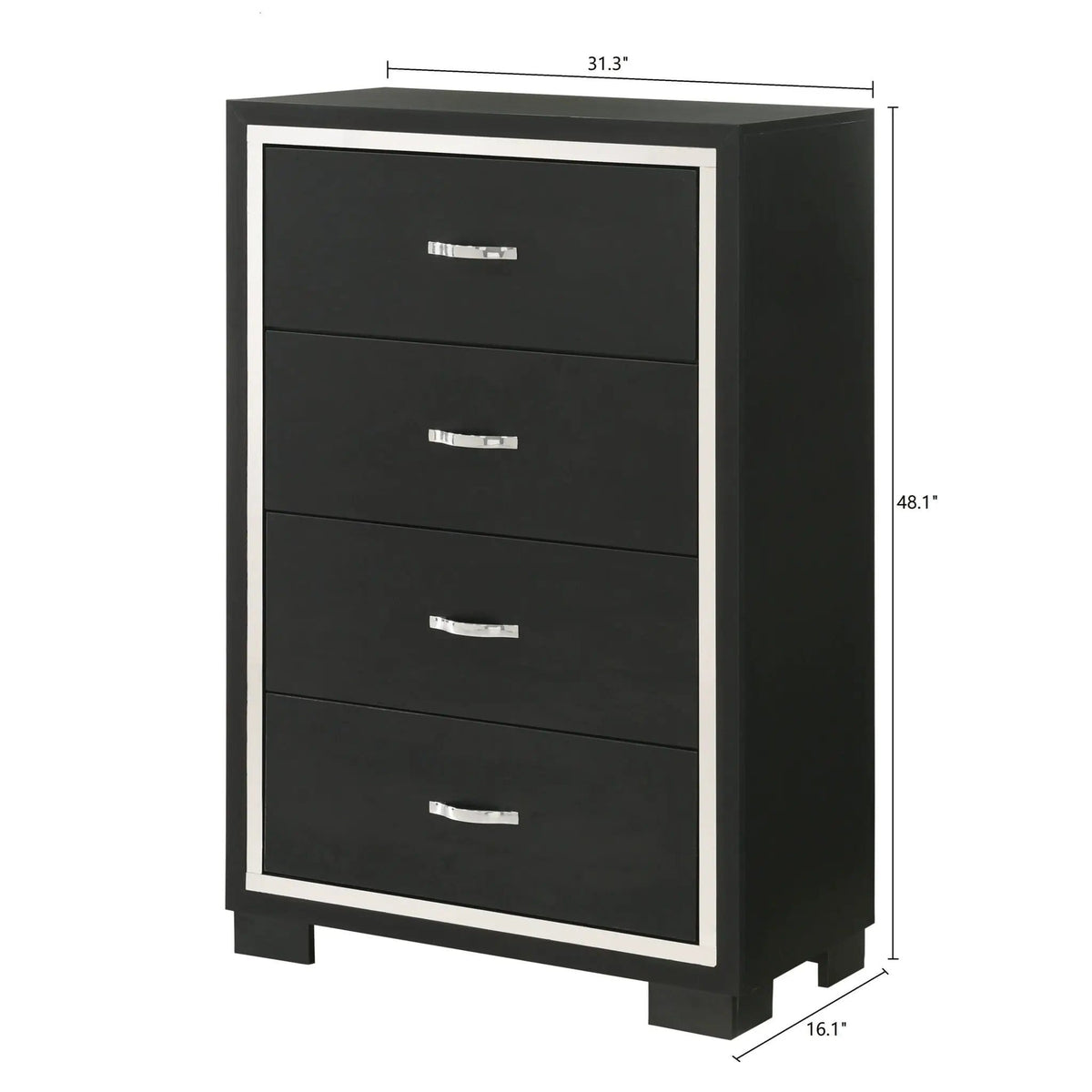 4 Drawer Bedroom Chest With Handles Furniture - | 31.3 x 16.1 x 48.1 in | Solid Wood & Metal | Black