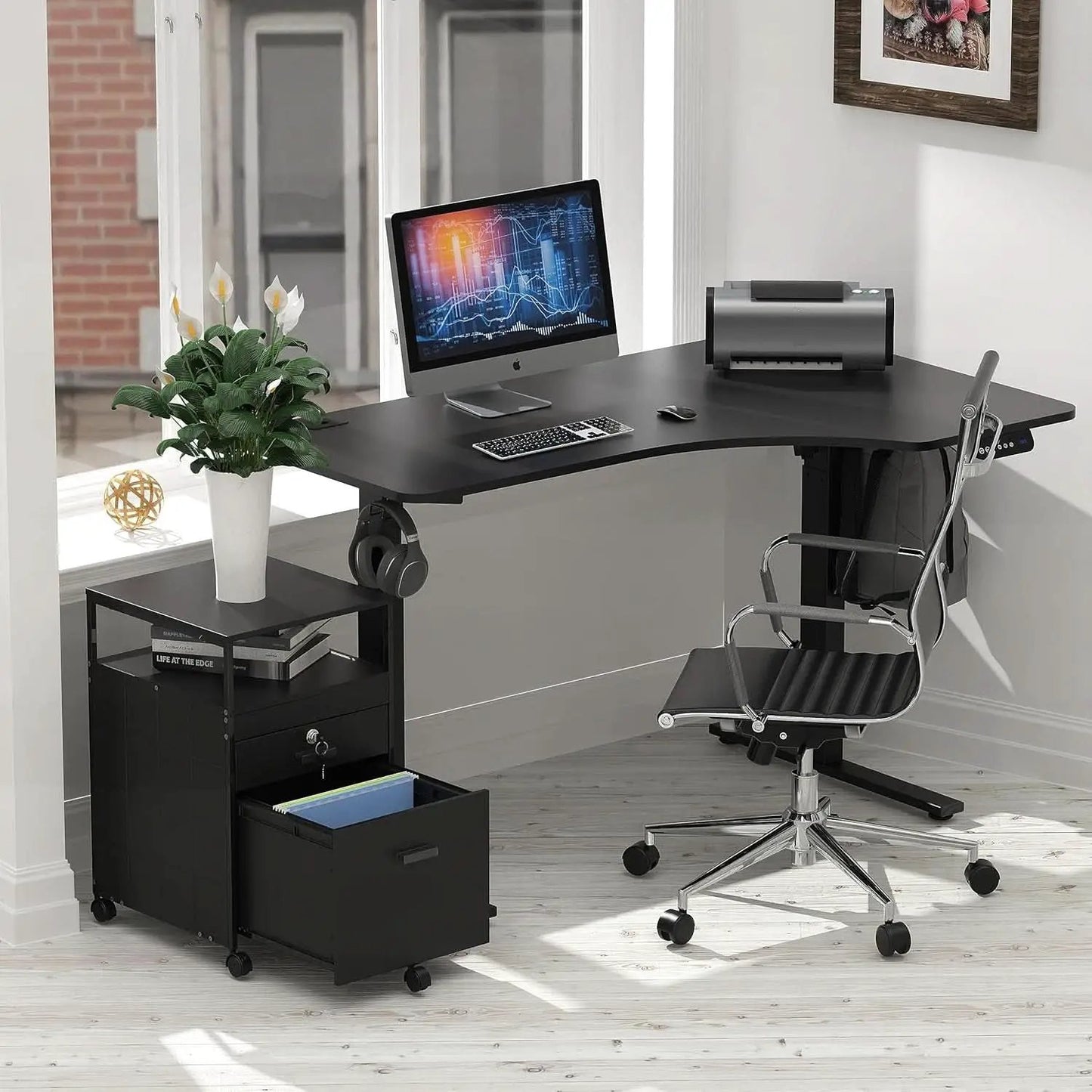 Rolling Mobile File Cabinet With Two Drawers Black from PriceLows™