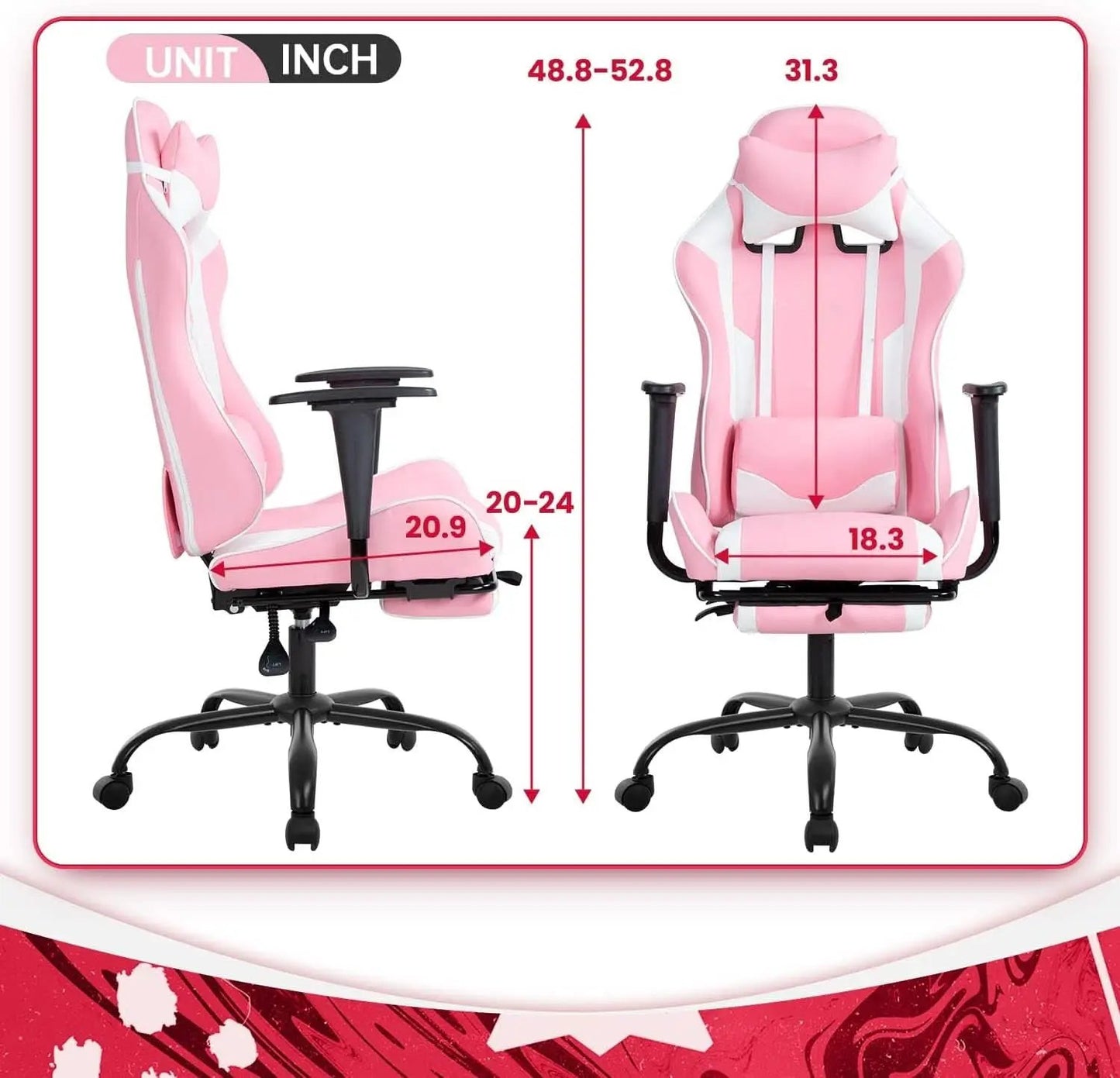 Pink PC Gaming Chair With Lumbar Support For Home Office from PriceLows™