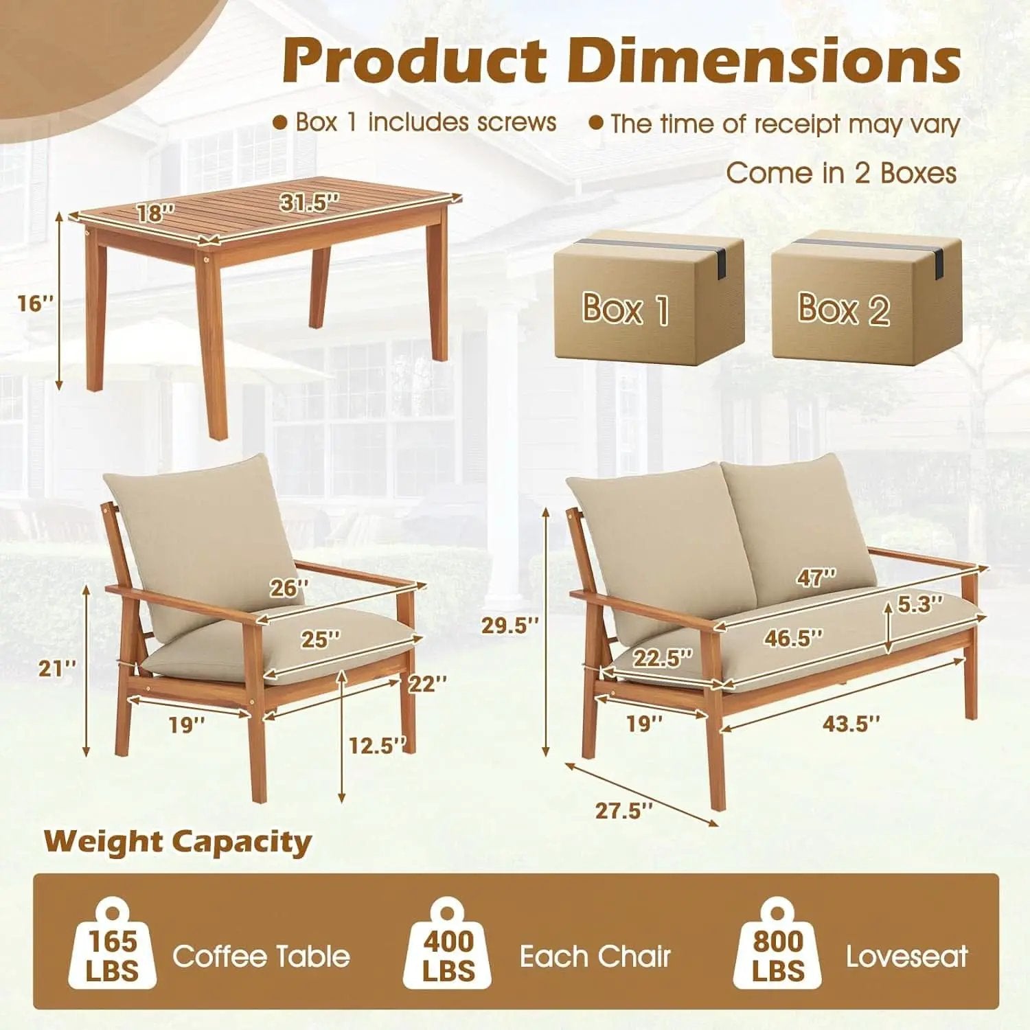 Outdoor Acacia Wood Patio Set With Cushions And Coffee Table from PriceLows™