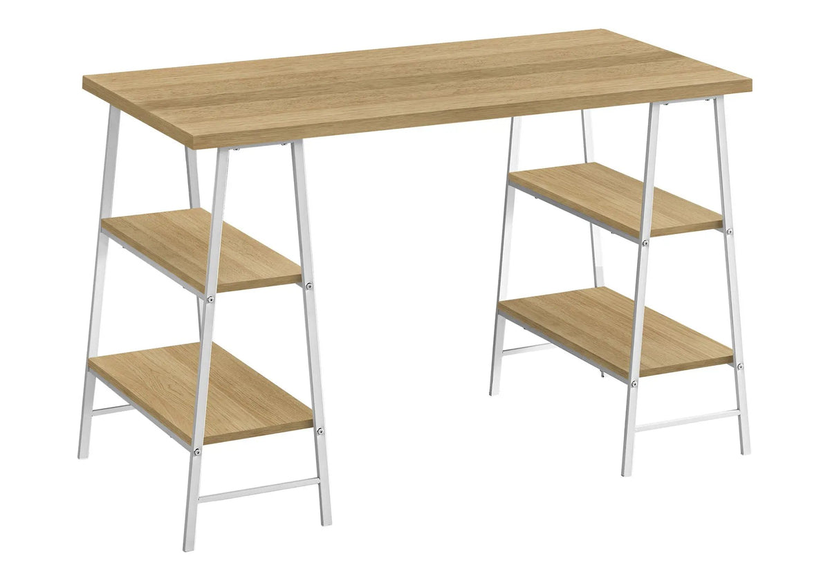 Sawhorse Computer Desk | 47.25 Inch Width | Four Open Shelves | Industrial Style