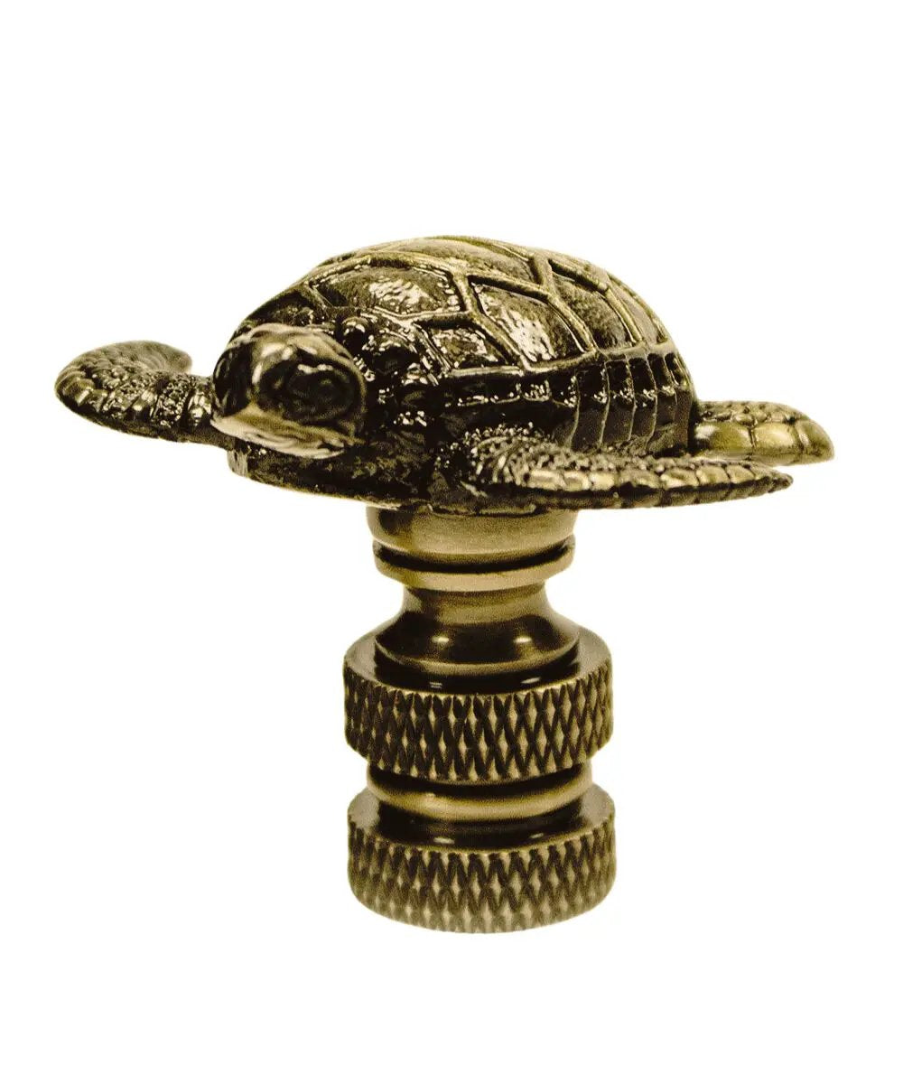 Lamp Finial | Sea Turtle Design | Antique Brass | 1.4 Inch Height