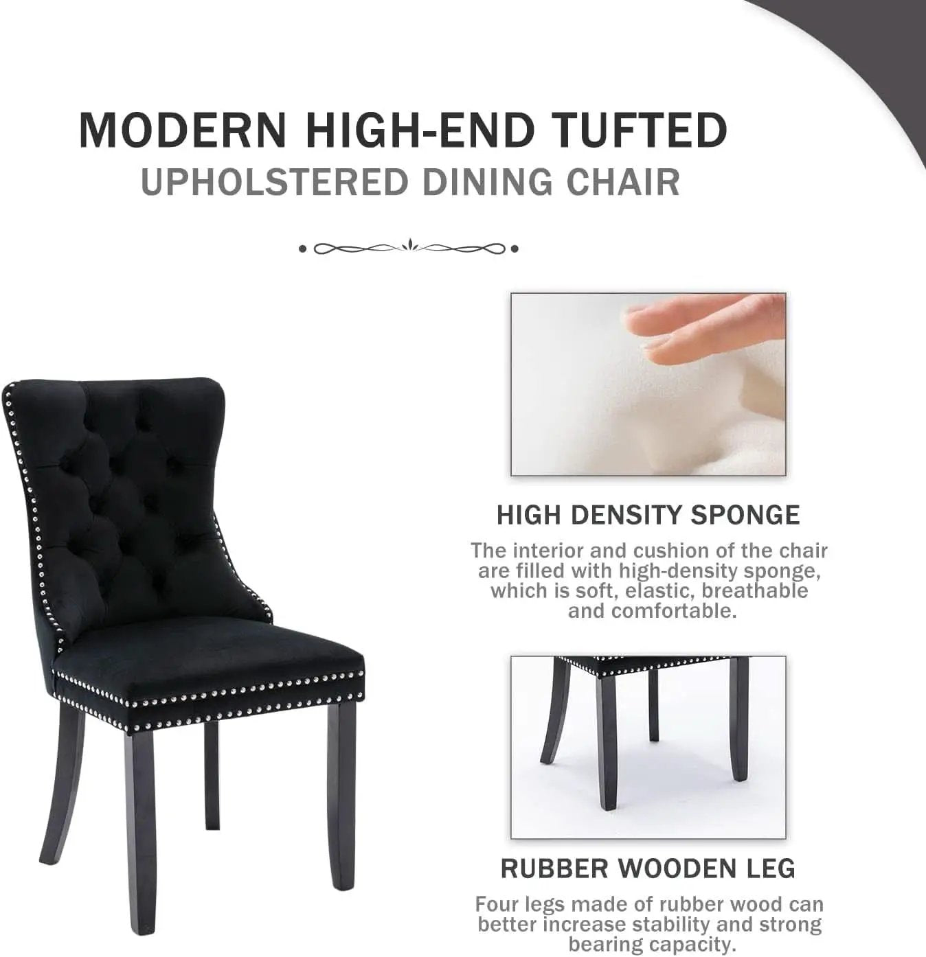 Velvet Dining Chairs Black Tufted Upholstered Set 4 from PriceLows™