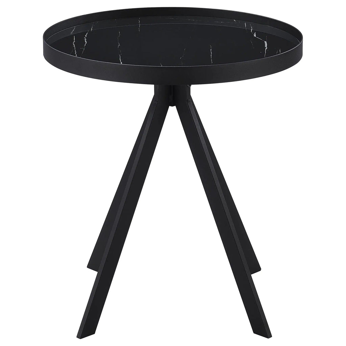 Briggs Round Marble Printed Glass Top End Table | 21.5 x 21.5 x 24 in | Marble & Tempered Glass | Black