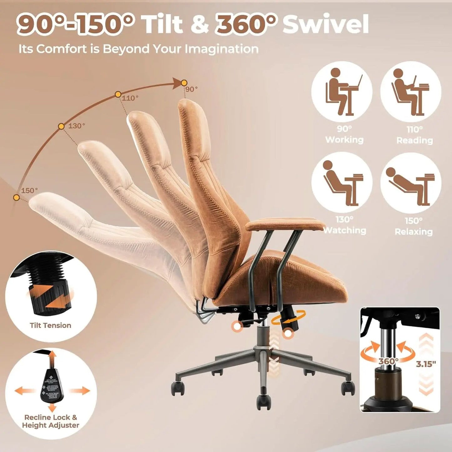Ergonomic Mid Century Leather Office Chair With Lumbar from PriceLows™