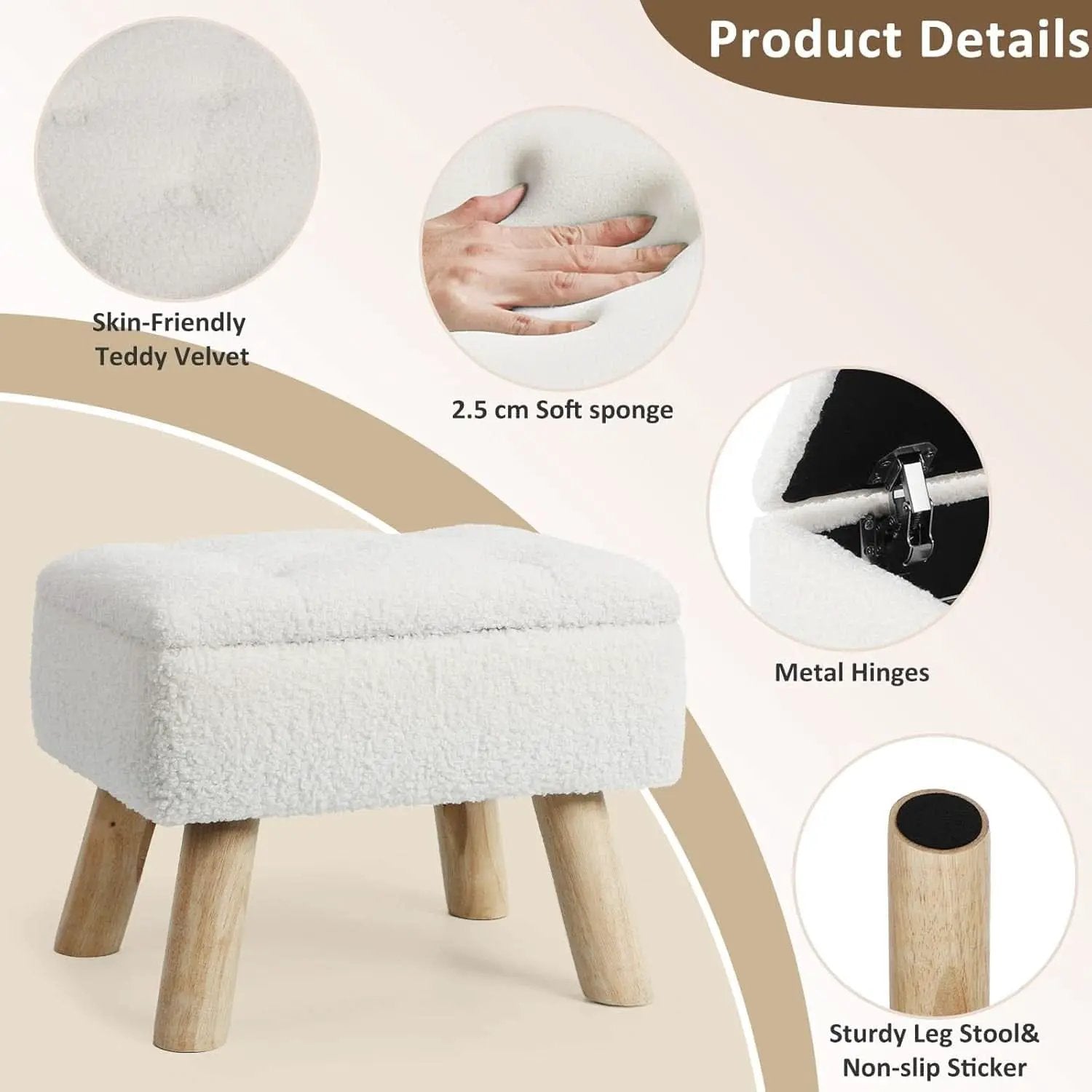 Cream Velvet Storage Ottoman With Extra Cushioning from PriceLows™