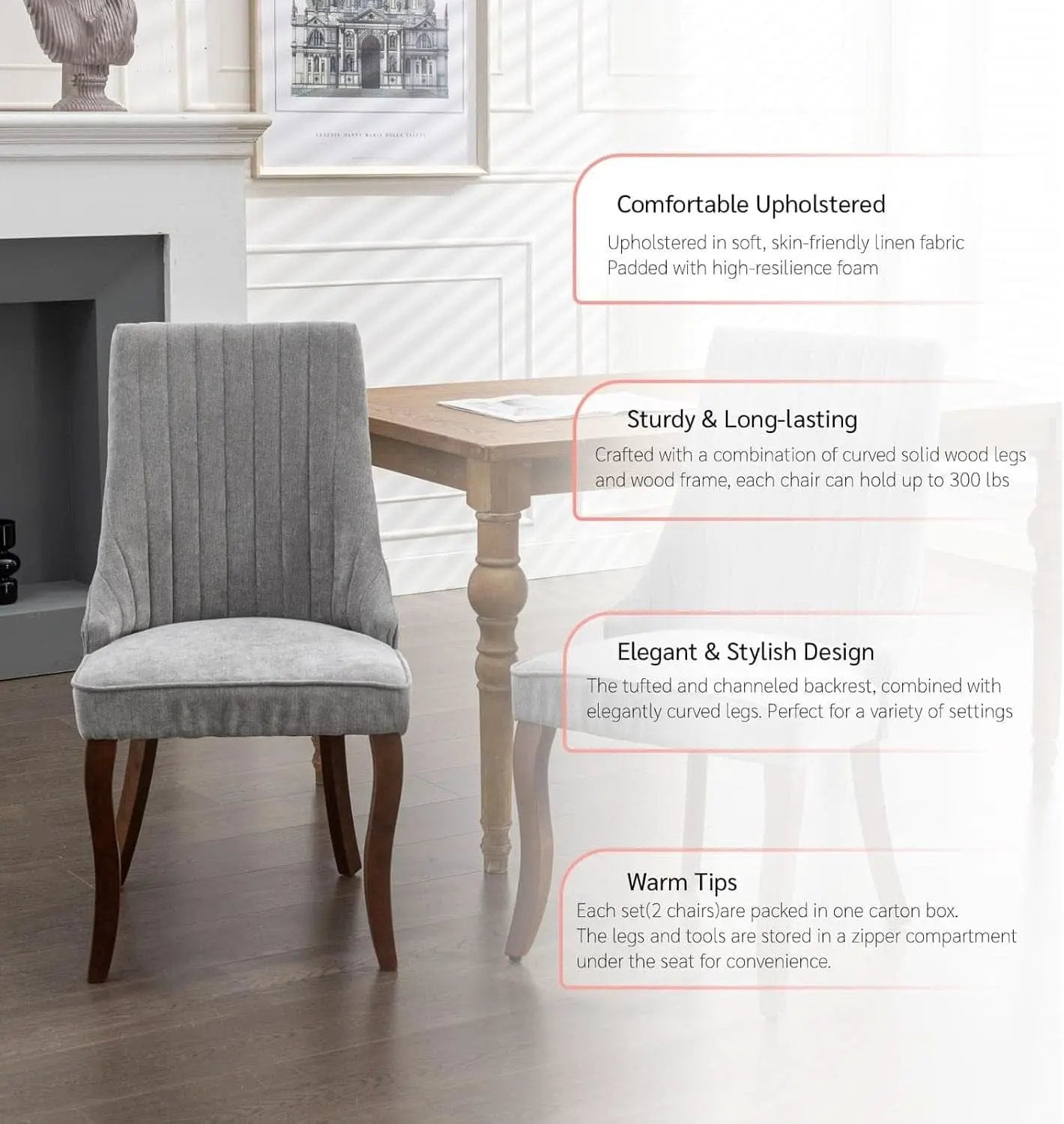 Gray Velvet Dining Chairs Channel Tufted For Kitchen from PriceLows™
