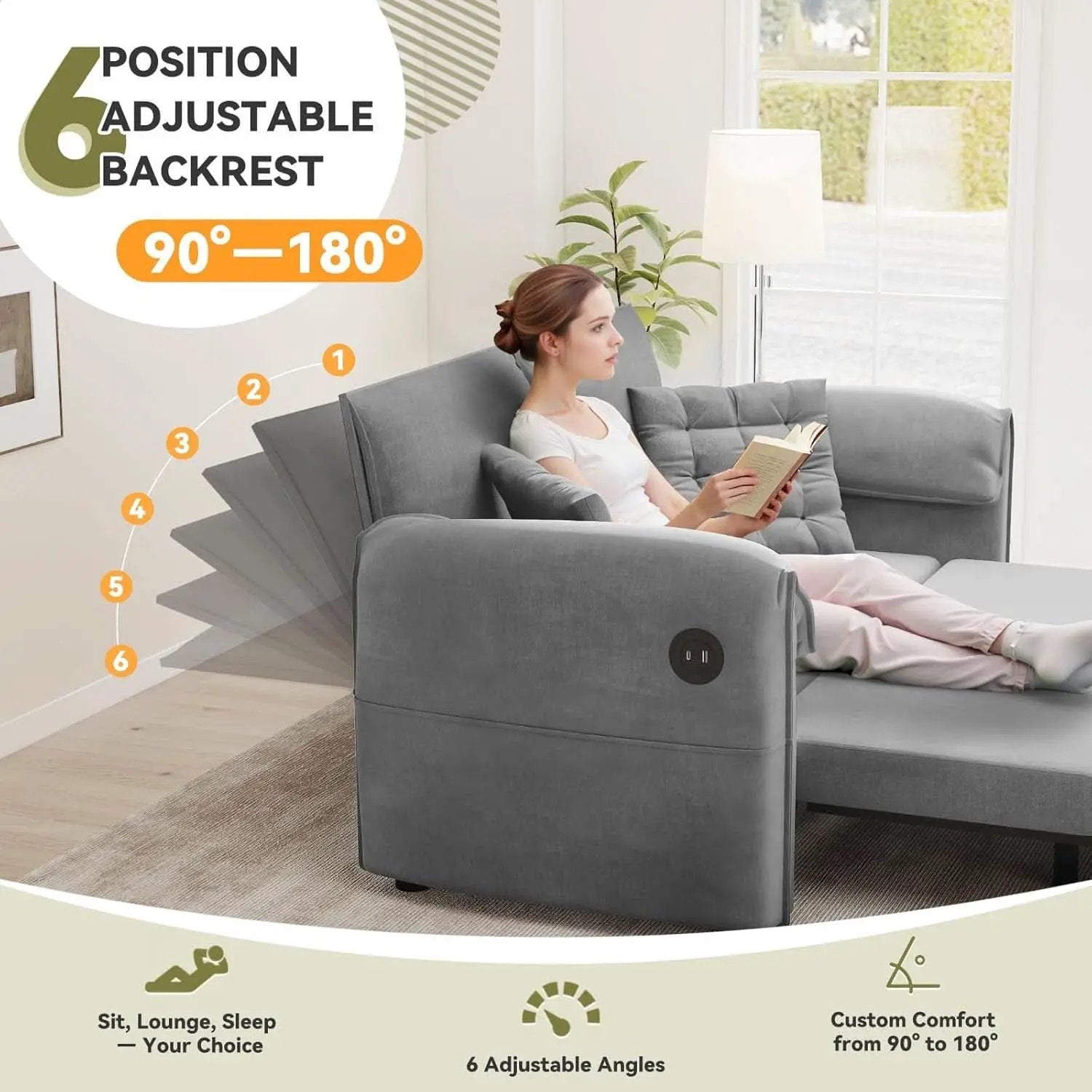Light Grey Eighty Seven Inch Convertible Sleeper Sofa from PriceLows™